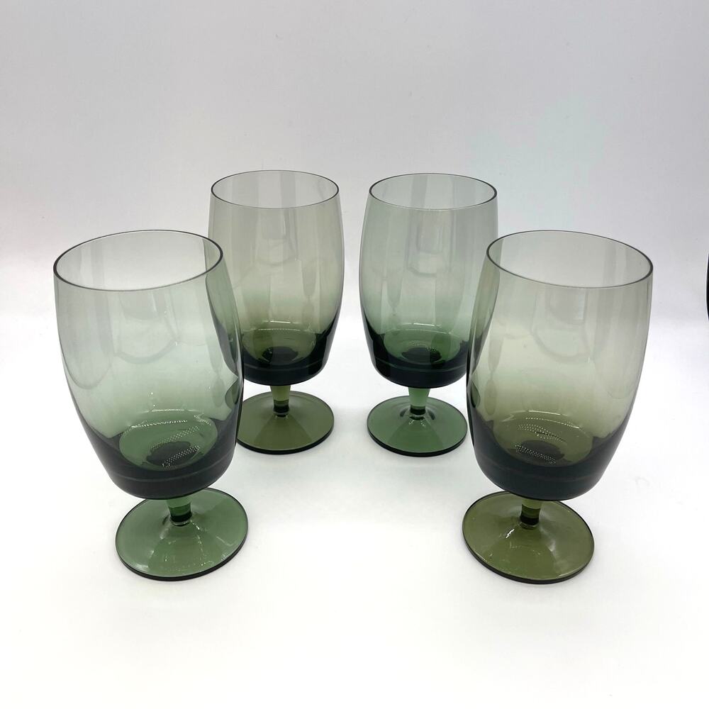 Vintage MCM Gorham Crystal Accent Set of 4 Green Water Wine Goblets Glasses 6.5"